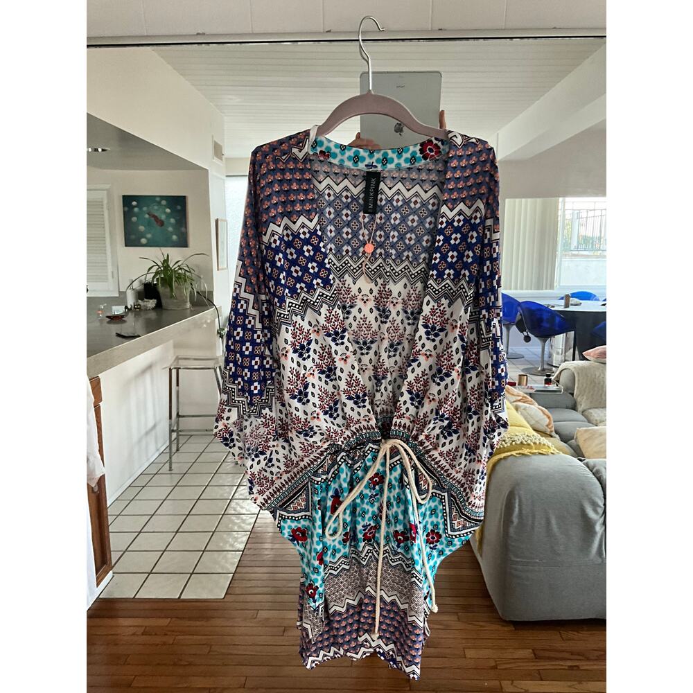 Minkpink Tie mini dress beach cover up boho tunic M/L